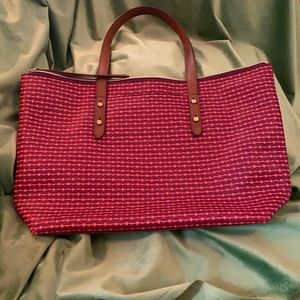 Fossil red and burgundy satchel tote